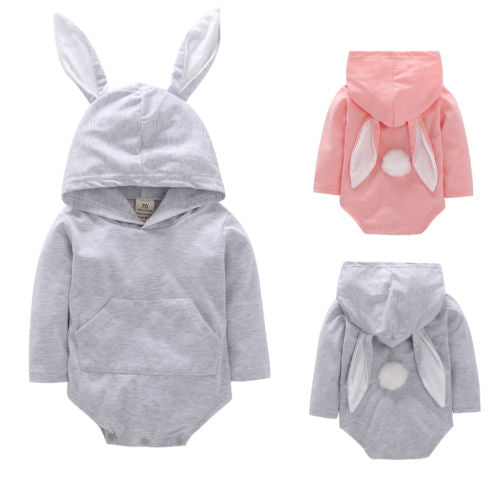 Pudcoco US Stock New Rabbit Ear Infant Baby Boys Girls Fall Clothes Long Sleeve Hooded Jumpsuit Fashion Autumn Clothes Outfit