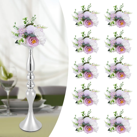10 Pcs Artificial Fake Flowers Plastic Flower Arrangements for Wedding Table Centerpieces Decoration (Purple&amp;White)