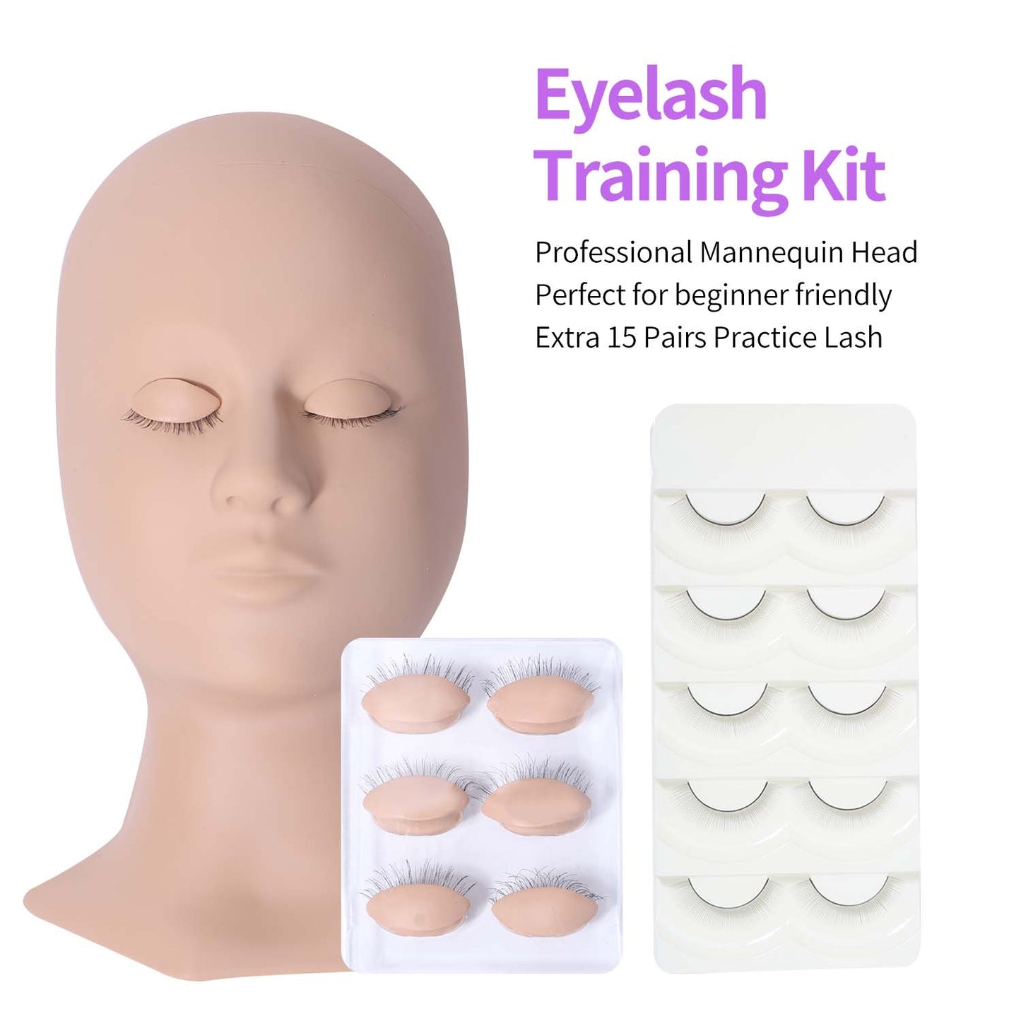 Veyelash Eyelash Extension Kit Practice Model Mannequin Head of Reusable Eyelids Eyelash Adhesive Classic Lash Kit Makeup Tools