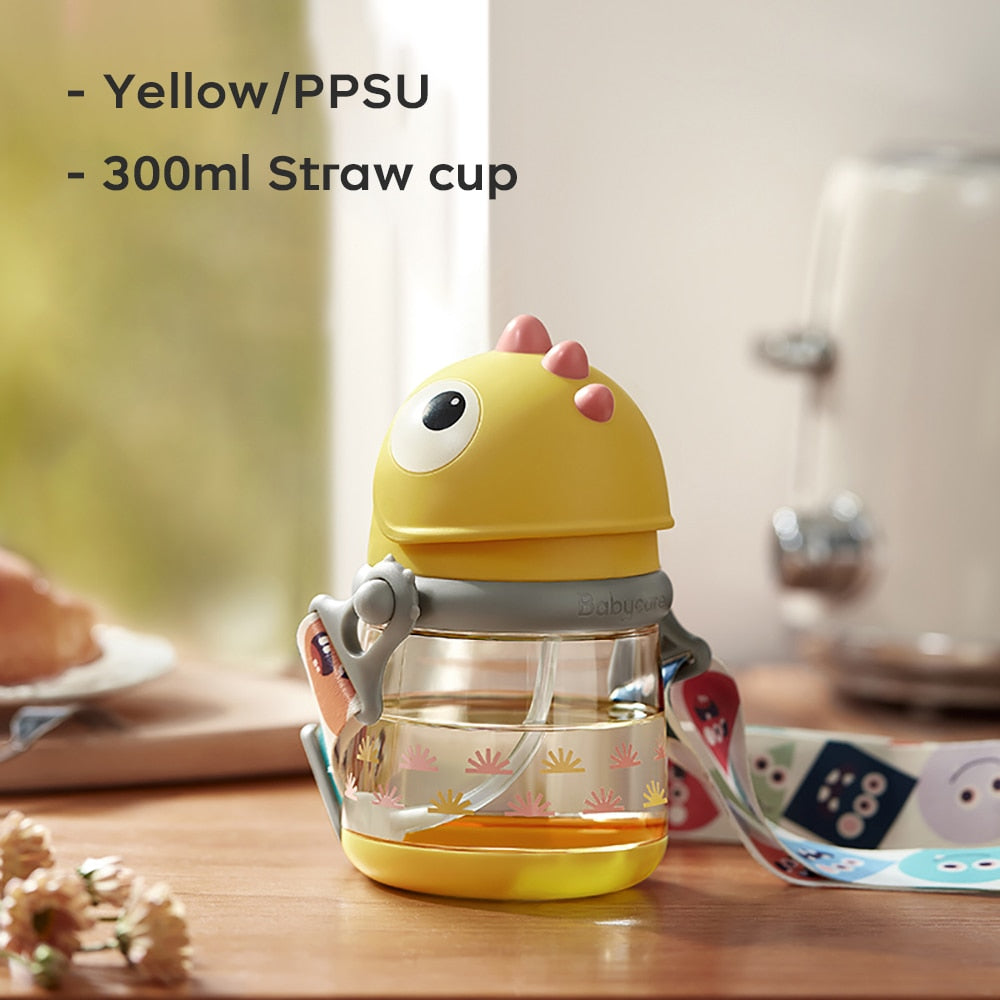 Bc Babycare 80/150/220/300ml Baby Straw Cups Kids Gravity Ball 360° Drinking Water Bottles Leak-proof Dinosaur Shape Handle Cup