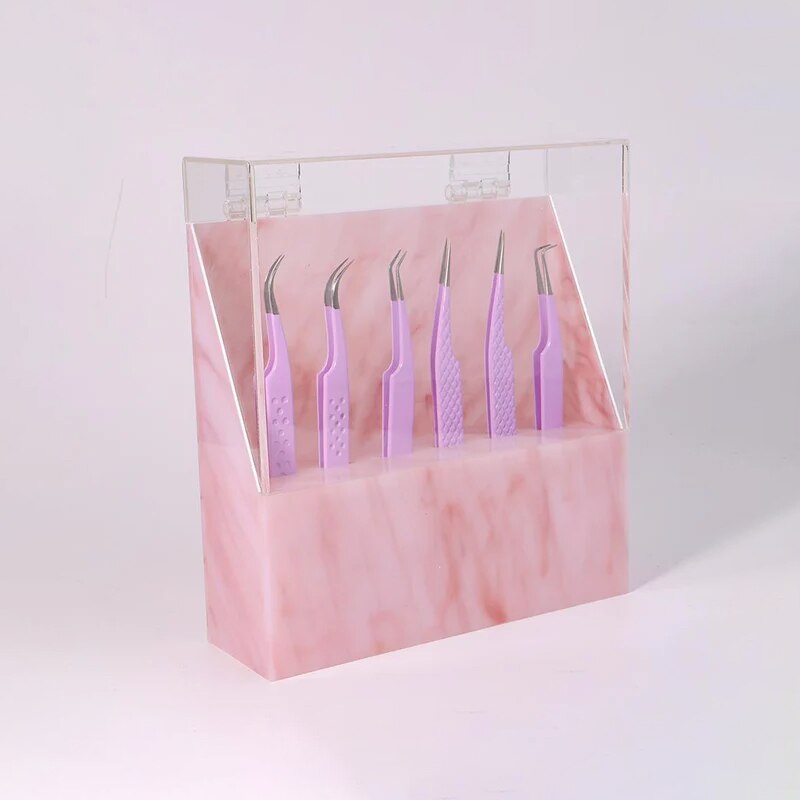 Veyes Inc Eyelash Extensions Tweezers Storage Box Veyelash Pink Tweezer Display Box 8 Slots Professional Makeup Tools Supplies