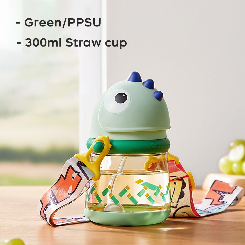 Bc Babycare 80/150/220/300ml Baby Straw Cups Kids Gravity Ball 360° Drinking Water Bottles Leak-proof Dinosaur Shape Handle Cup