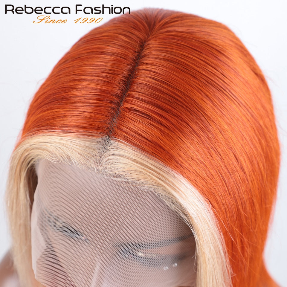 Short Cut Ginger Blonde Ombre Straight Bob Lace Wigs Human Hair Pre Plucked Brazilian Straight Lace Front Human Hair Lace Wigs