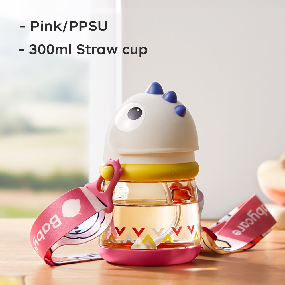 Bc Babycare 80/150/220/300ml Baby Straw Cups Kids Gravity Ball 360° Drinking Water Bottles Leak-proof Dinosaur Shape Handle Cup