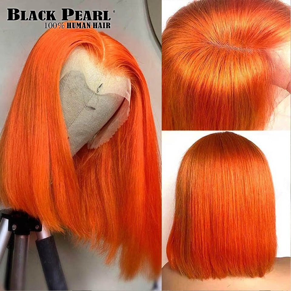 Ginger Short Bob Lace Front Wigs 100% Human Hair Wigs Bob Lace Wigs For Women Blonde Orange Straight Brazilian Hair Closure Wig