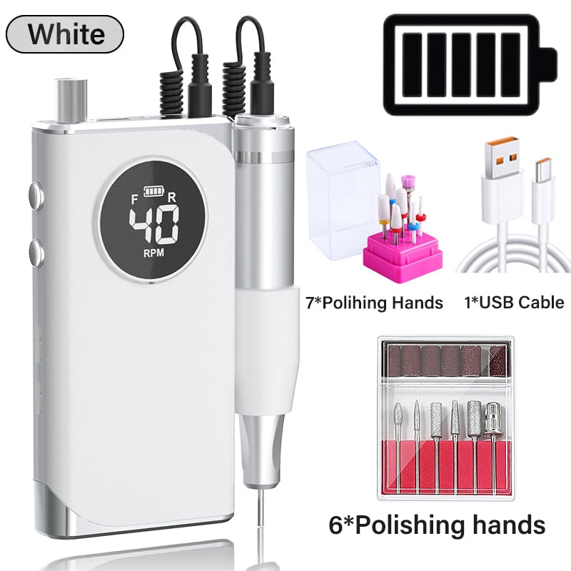 40000RPM Electric Nail Drill Machine Rechargeable Manicure Machine With LCD Display Portable Cordless Nail Sander Nail Art Tool