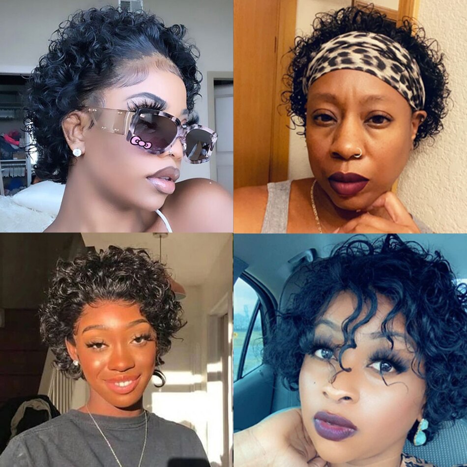 Wiggogo Pixie Cut Wig Human Hair Deep Wave Frontal Wig Short Wet and Wavy Curly Glueless Lace Front Wigs Brazilian Hair Wigs