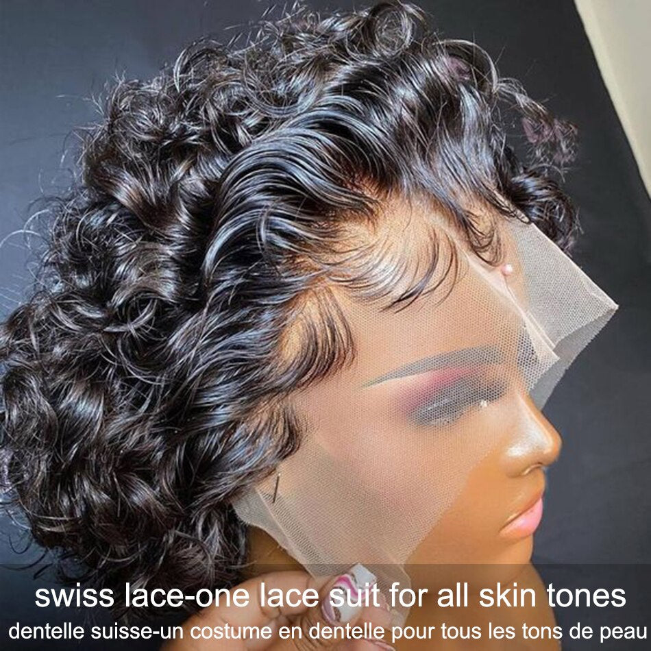 Wiggogo Pixie Cut Wig Human Hair Deep Wave Frontal Wig Short Wet and Wavy Curly Glueless Lace Front Wigs Brazilian Hair Wigs