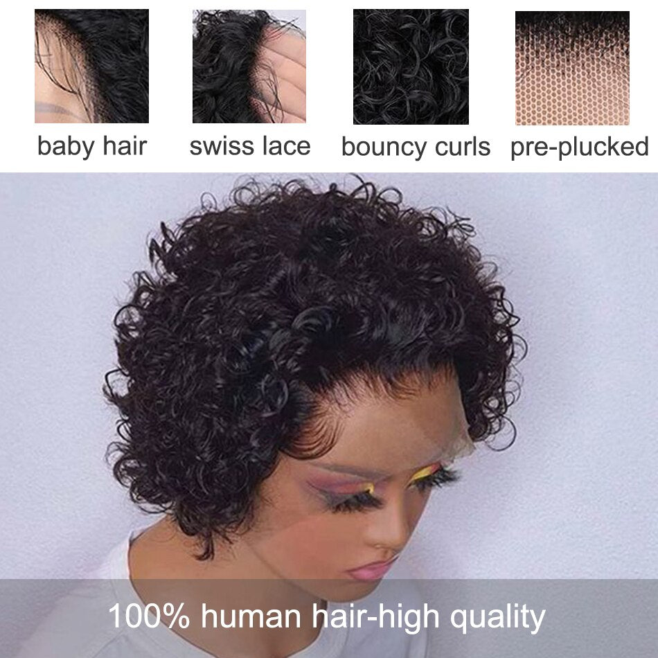 Wiggogo Pixie Cut Wig Human Hair Deep Wave Frontal Wig Short Wet and Wavy Curly Glueless Lace Front Wigs Brazilian Hair Wigs