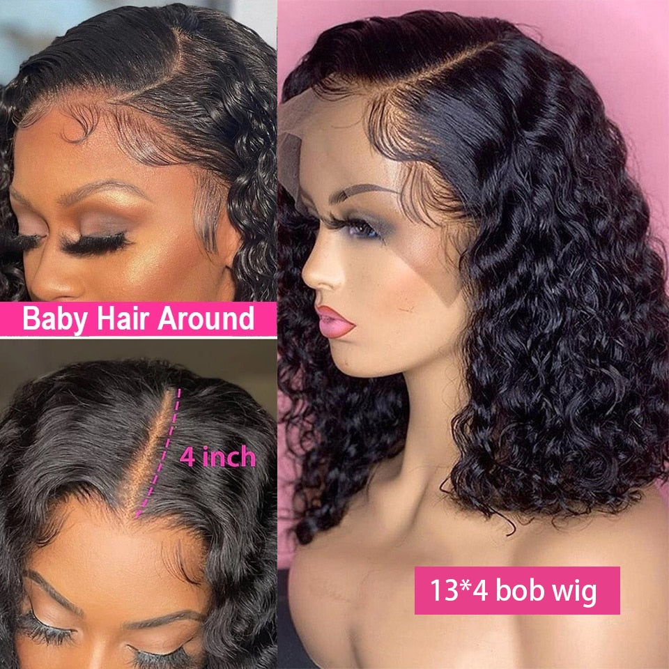 Short Bob Curly Human Hair Wigs For Women Brazilian Deep Wave Transparent Lace Frontal Wig Sale 13x4 Lace Front Wig Pre Plucked