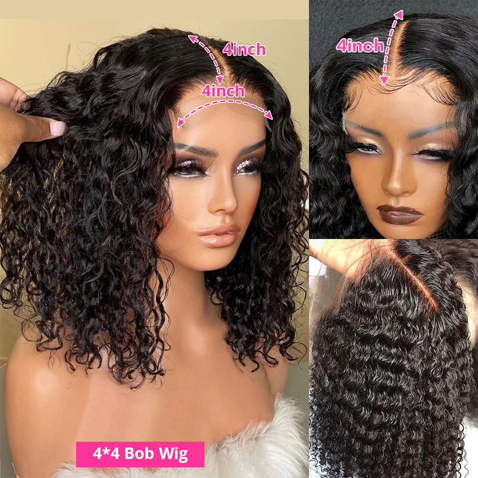 Short Bob Curly Human Hair Wigs For Women Brazilian Deep Wave Transparent Lace Frontal Wig Sale 13x4 Lace Front Wig Pre Plucked