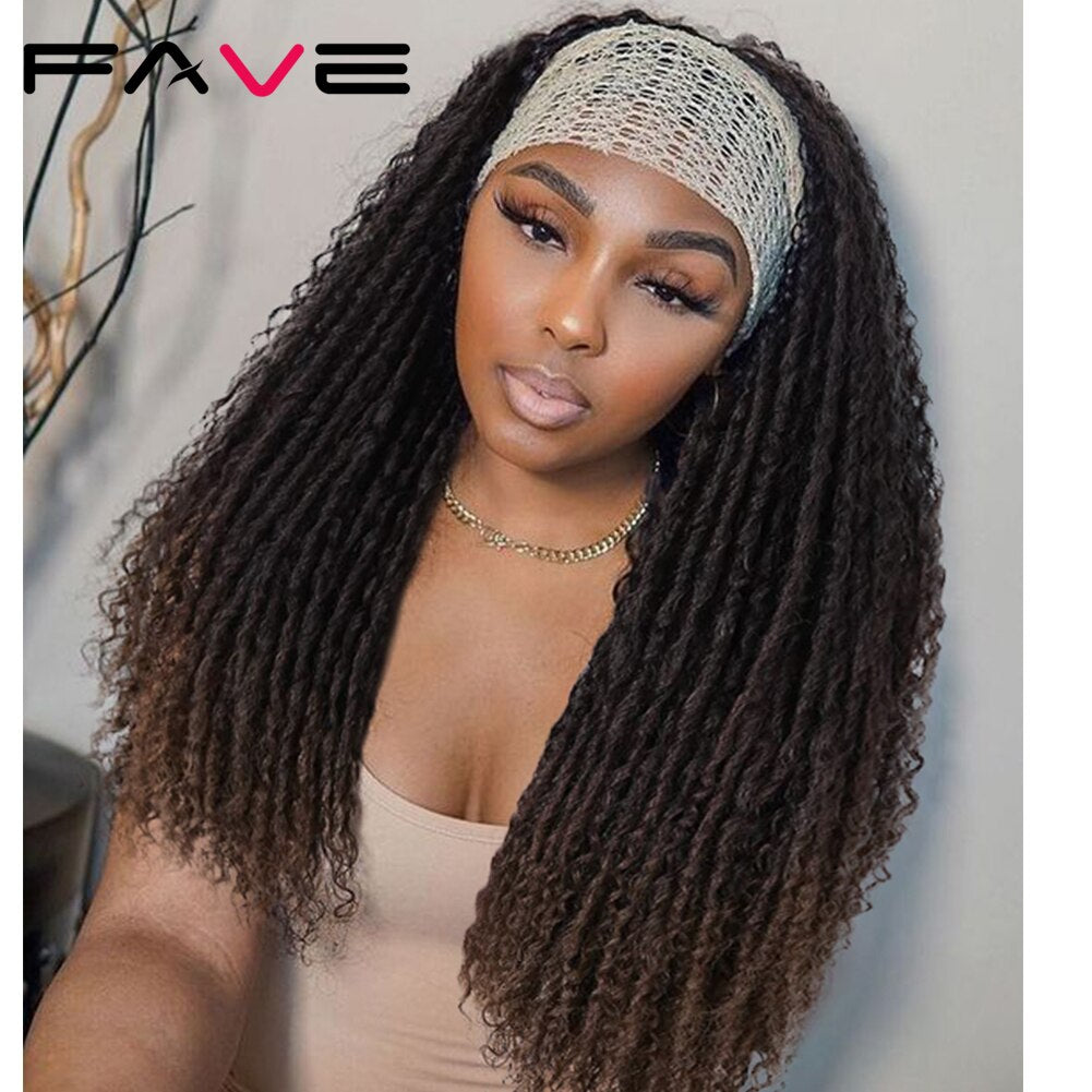 Fave Headband Dreadlock Curly Synthetic Wig Goddess Hand Braided Twist Black Brown For Black Women Daily Cosplay Braiding Hair