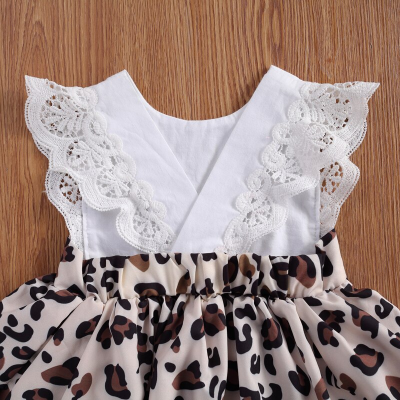 lioraitiin 0-2Years Newborn Baby Girl 2PcsSummer Outfits Splicing Leopard Print V-Neck Backless Romper Skirt + Hairband