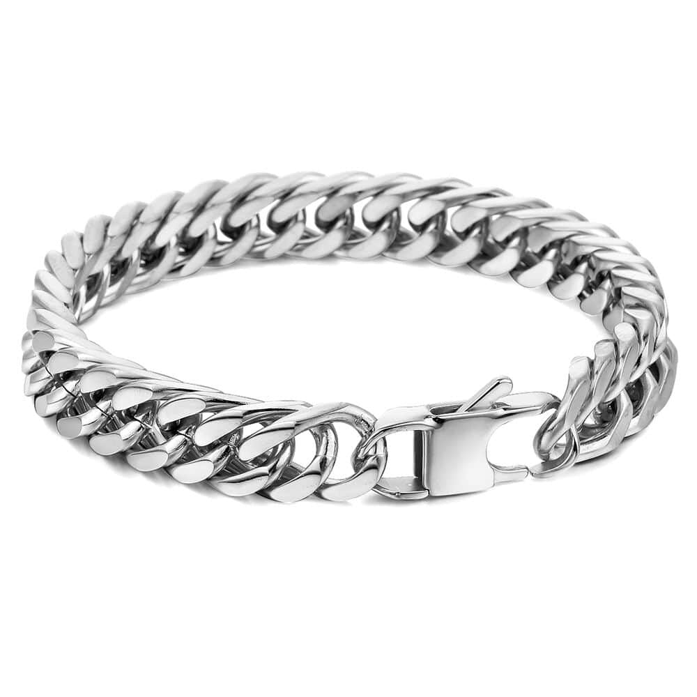 10/15mm Mens 316L Stainless Steel Bracelet Heavy Cut Double Curb Link Rombo Chain for Men Boy Gold Silver Color 7-11" DHBM117