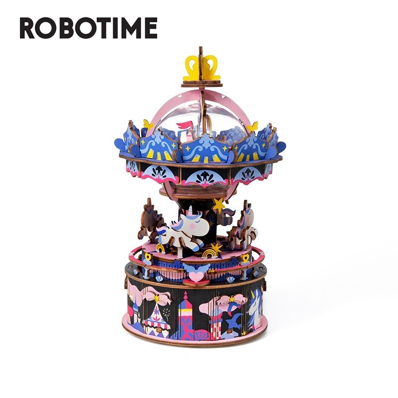 Robotime Holiday Gift 7 Kinds DIY 3D Puzzle Game Assembly Moveable Music Box Toy for Children Adult