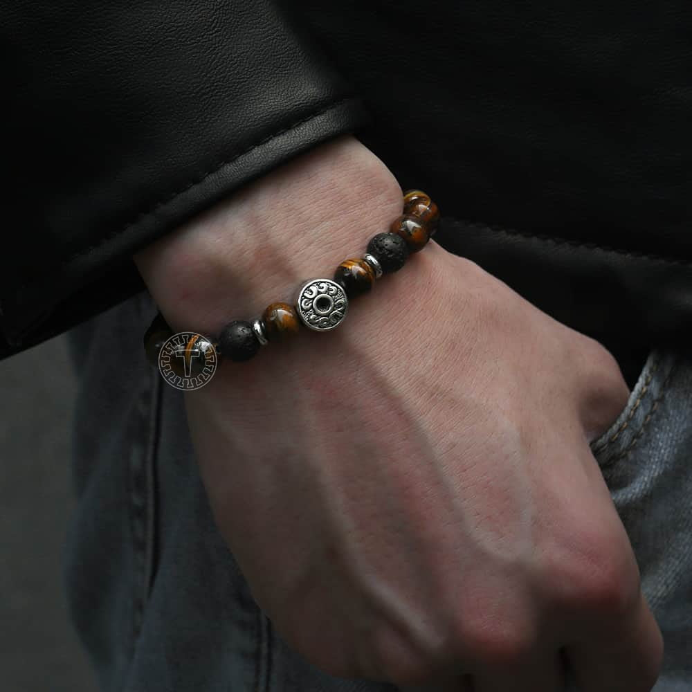 Tiger Eye Stone Beads Bracelet For Men Stainless Steel Charm Bracelets Male Jewelry Men's Valentines Gifts Dropshipping DB42