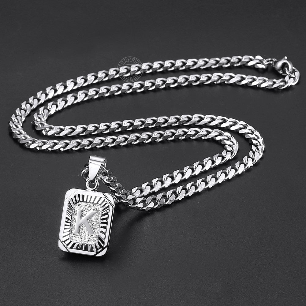 Sliver Color Initials Name Pendant Necklace Alphabet Letter A J K Charm 3mm/5mm Cuban Link Chain Dropshipping  GPM11C