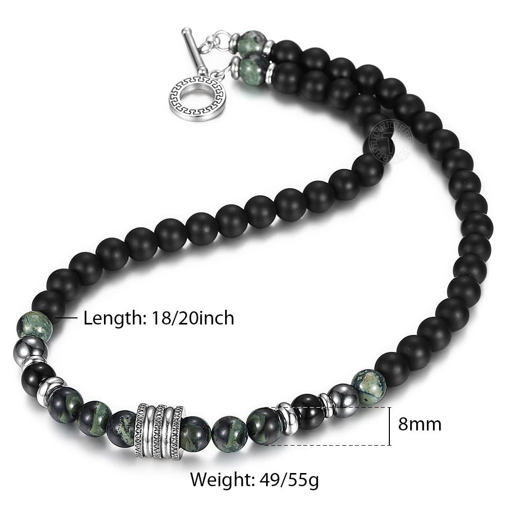 Natural Tiger Eyes Jasper Stone Mens Bead Necklack Unique Beaded Necklace for Men Women Toggle Clasp Stainless Steel TNB00104