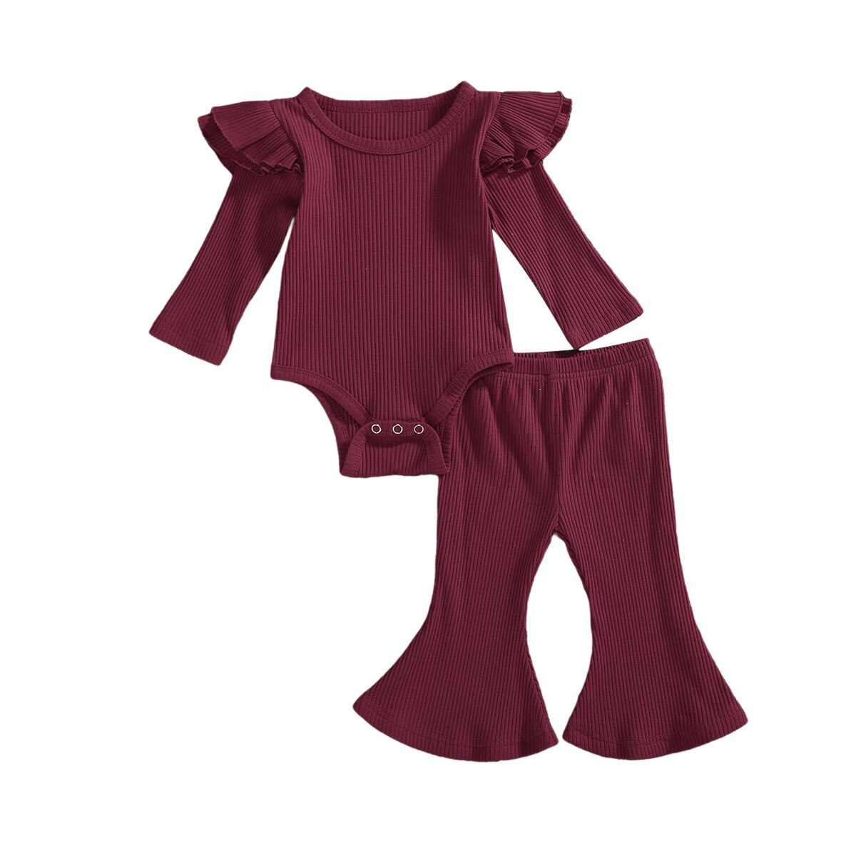 lioraitiin 0-24M Baby Girls Clothing Sets Ruffles Long Sleeve Rompers Tops+Flare Pants Casual Ribbed Knitted Outfits 10 Colors