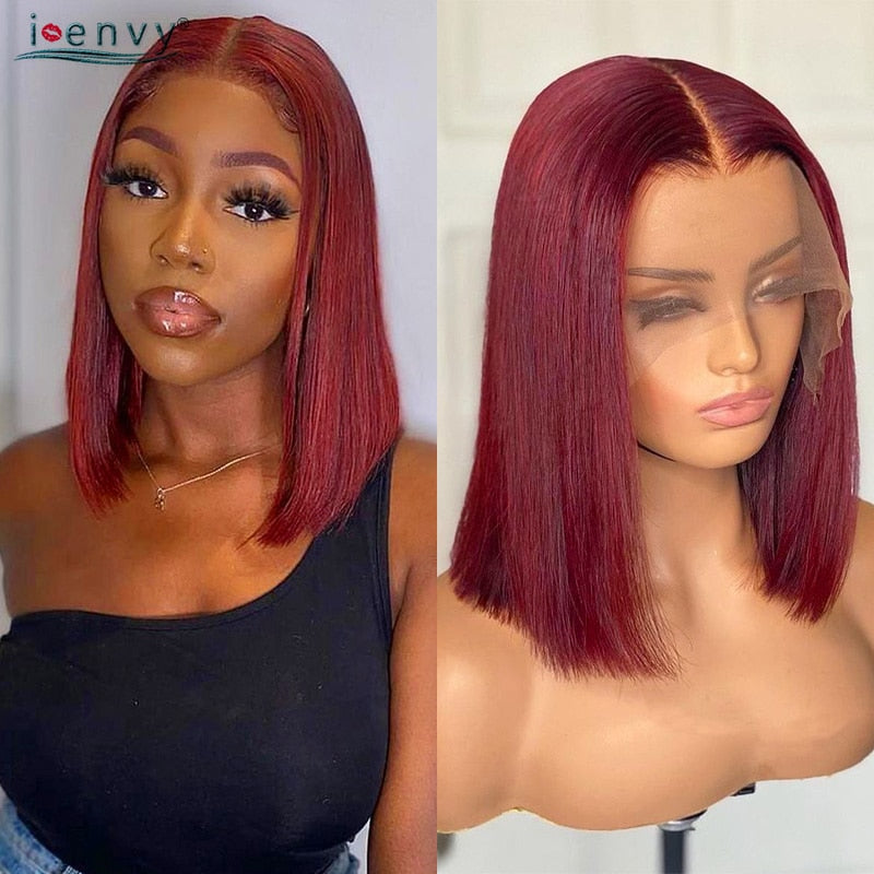 Ginger Short Bob Human Hair Wigs Blonde Lace Front Wig Peruvian Straight Orange Burgundy Red 13x1 Transparent Part Lace Bob Wig