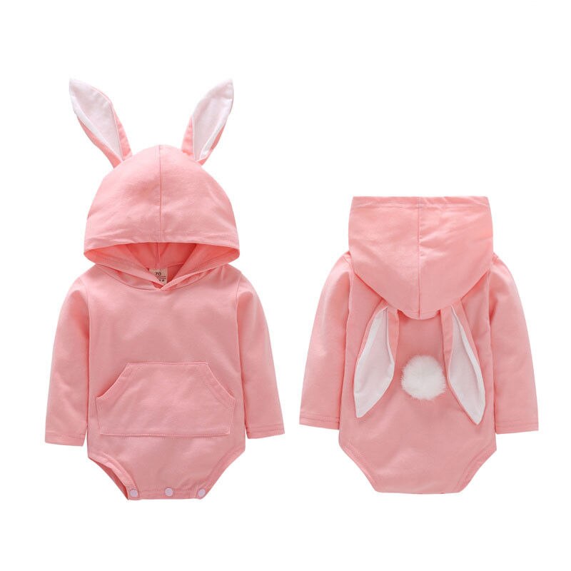 Pudcoco US Stock New Rabbit Ear Infant Baby Boys Girls Fall Clothes Long Sleeve Hooded Jumpsuit Fashion Autumn Clothes Outfit