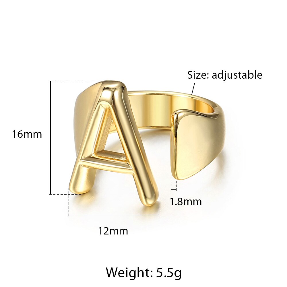 Gold Color 26 Letters Opening Ring Hollow Initials Name Adjustable Finger Rings For Women Trendy Jewelry Gift Dropshipping GR68A