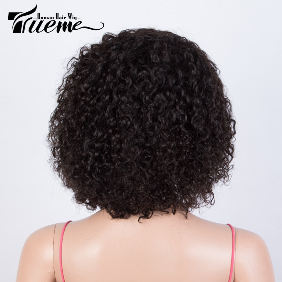 Trueme Short Jerry Curly Bob Human Hair Wigs With Bangs Brazilian Human Hair Wig For Black Women Kinky Curly Pixie Cut Bob Wig