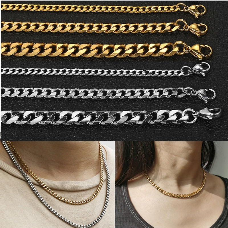 3-11mm Stainless Steel Necklace for Women Men Curb Cuban Link Chains Gold Silver Color Mens Chain Necklace Gift Wholesale DKNM09