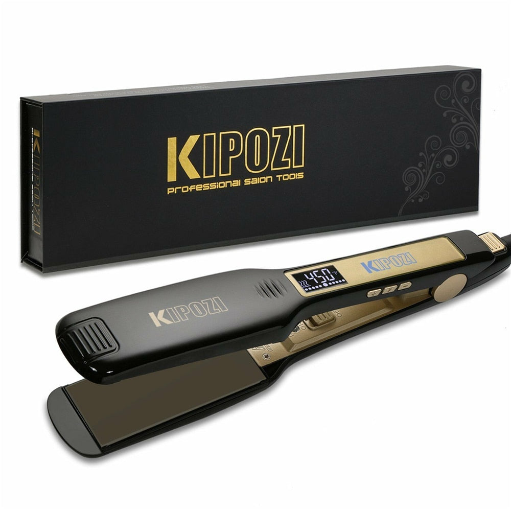 KIPOZI KP-139 Professional Hair Straightener Fast Heat Smart Timer Flat Iron with LCD Display Curling and Straightening Salon