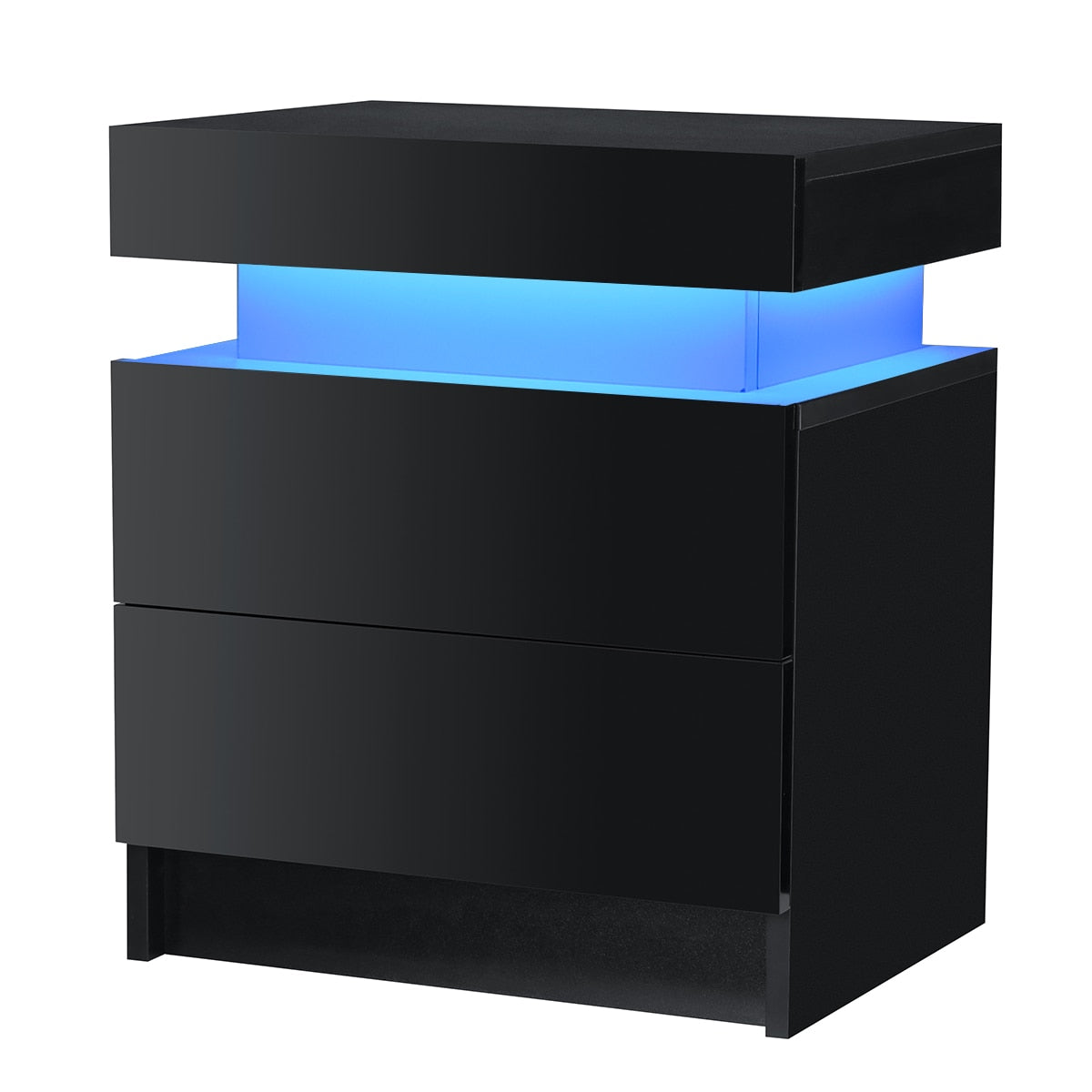 Modern RGB LED Night Table with 2 Drawers Organizer Storage Cabinet Bedside Table Home Bedroom Furniture Nightstands for Night