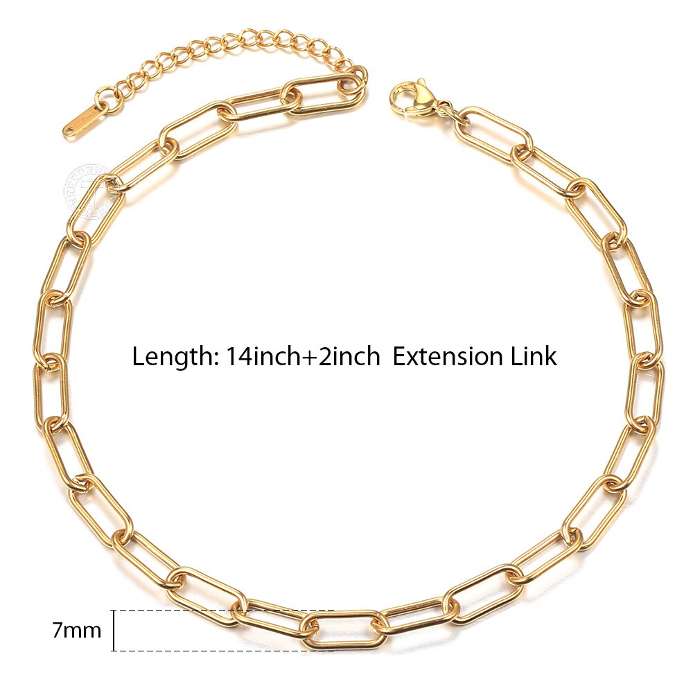 4MM/7MM Paperclip Chain Necklace For Women Gold Color Stainless Steel Cable Link Retro Choker 2021 New Hot Dropshiping Jewelry