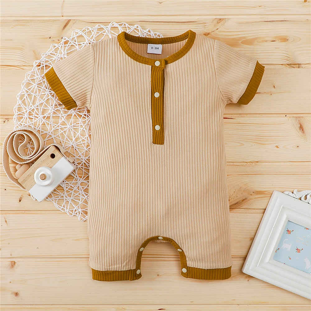 lioraitiin 0-18m Newborn Infant Baby Boy Girl Summer Romper Short Sleeve Cotton Soft Solid Jumpsuit Casual Clothing