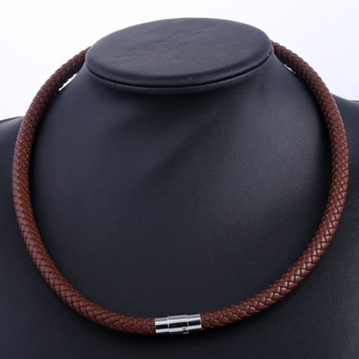 Men's Leather Choker Brown Black Braided Rope Chain Necklace For Men Boys Stainless Steel Clasp Male Jewelry Dropshipping UNM09A