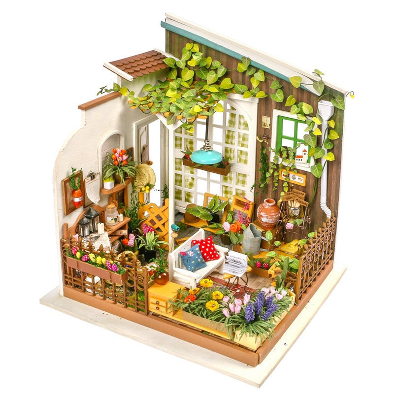 Robotime DIY House with Furniture Study Room Simons Coffee Children Adult Doll House Miniature Dollhouse Wooden Kits Toy