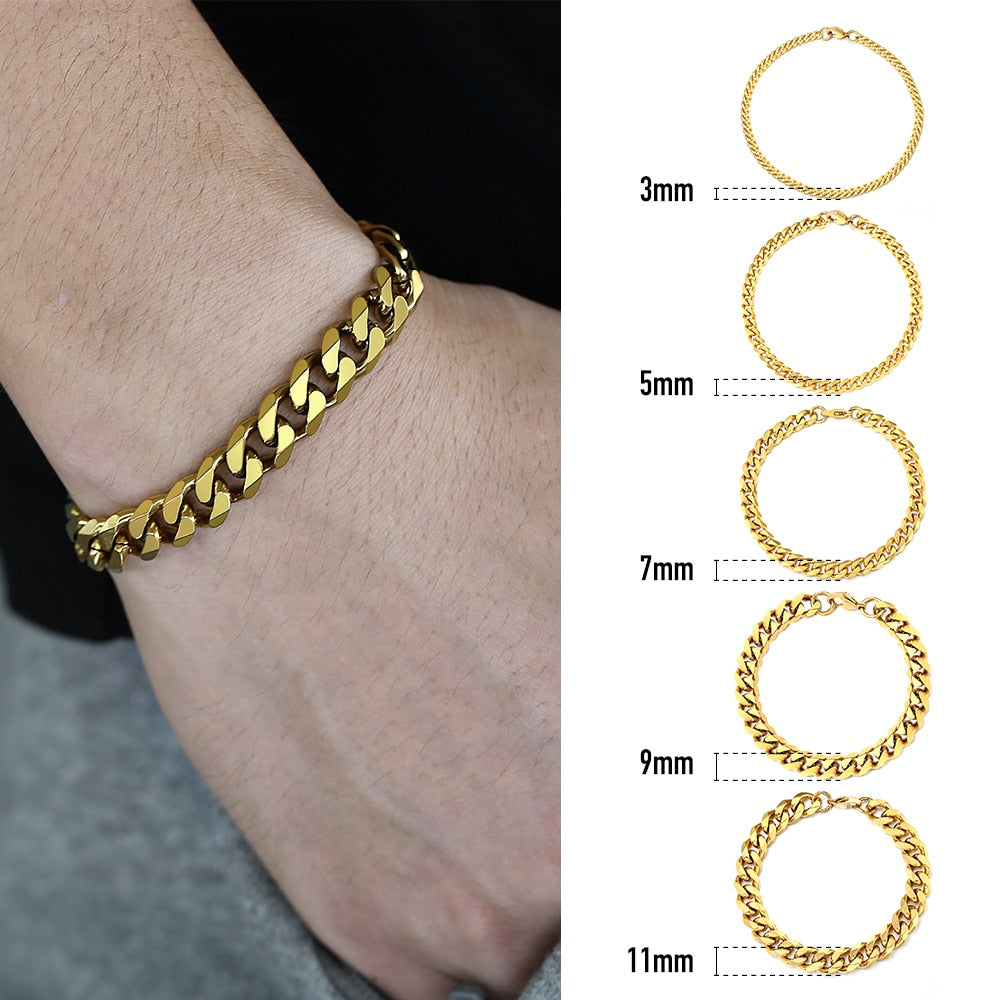 3-11mm Curb Cuban Link Bracelets for Men Womens Black Gold Color Stainless Steel  Wholesale Chain Jewelry 3/5/7/11mm DKBB10