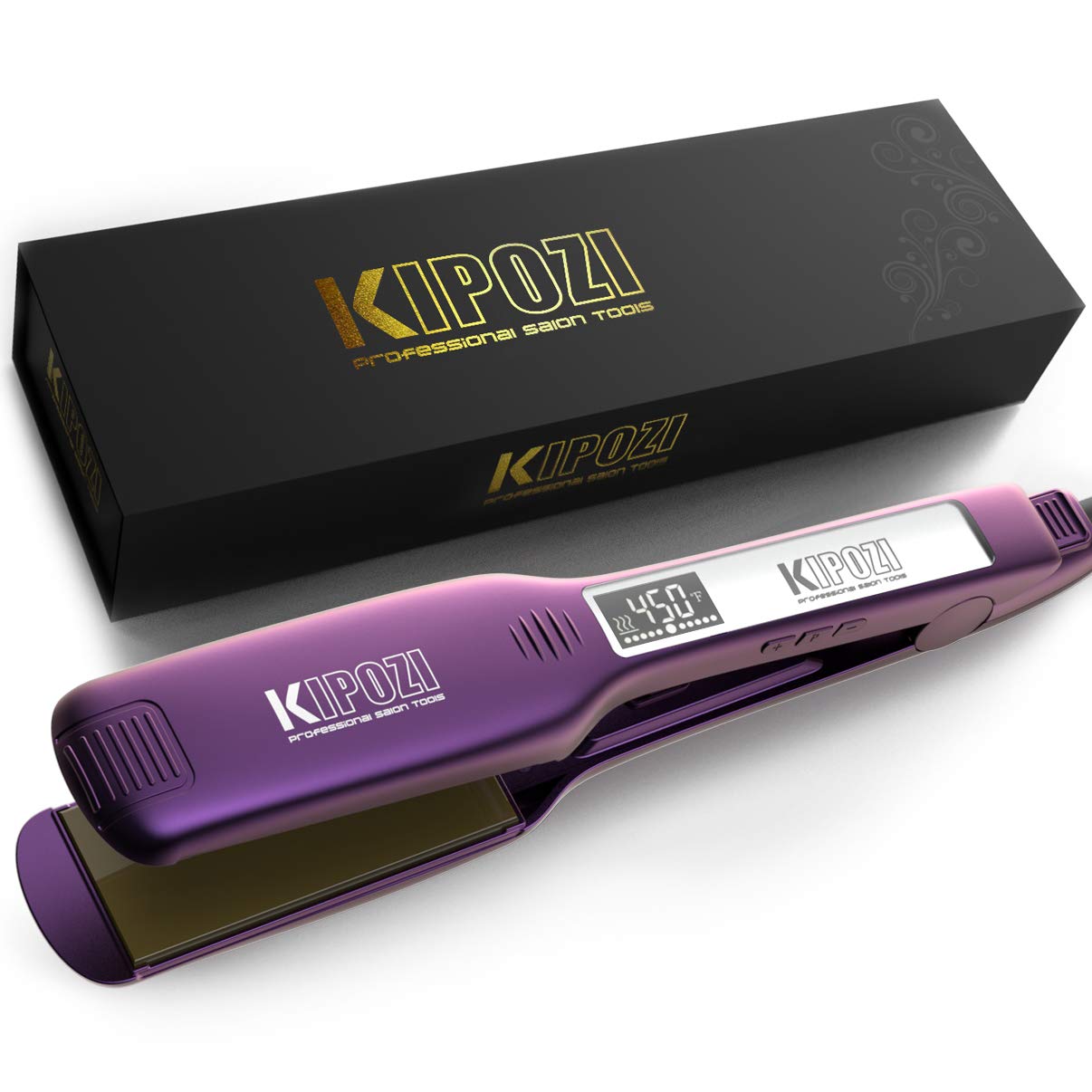 2023 KIPOZI Professional Titanium Flat Iron Hair Straightener with Digital LCD Display Dual Voltage Instant Heating Curling Iron