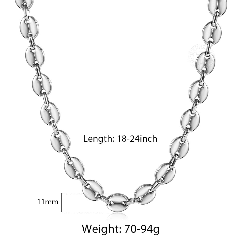 Coffee Beans Link Chain 7/9/11MM Necklace Gold Color Silver Color Stainless Steel Men Women Geometric Rope  Jewelry Wholesale