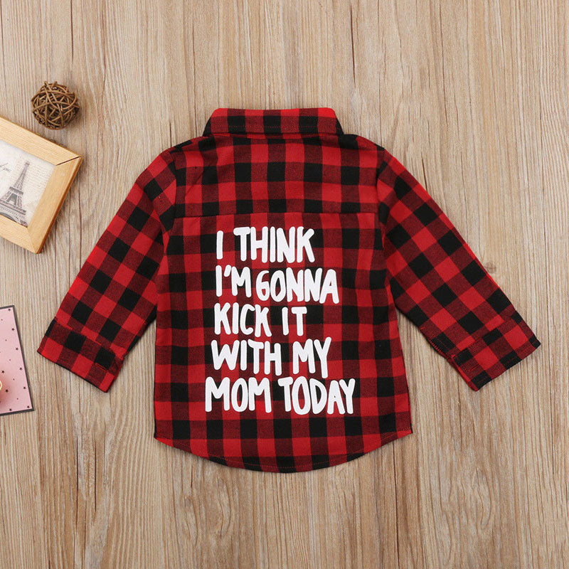 Pudcoco US Stock Free Shipping Toddler Kids Baby Boy Girl Plaid Letter Turn Down Collar Long Sleeve Cotton Tops Shirt  Clothes