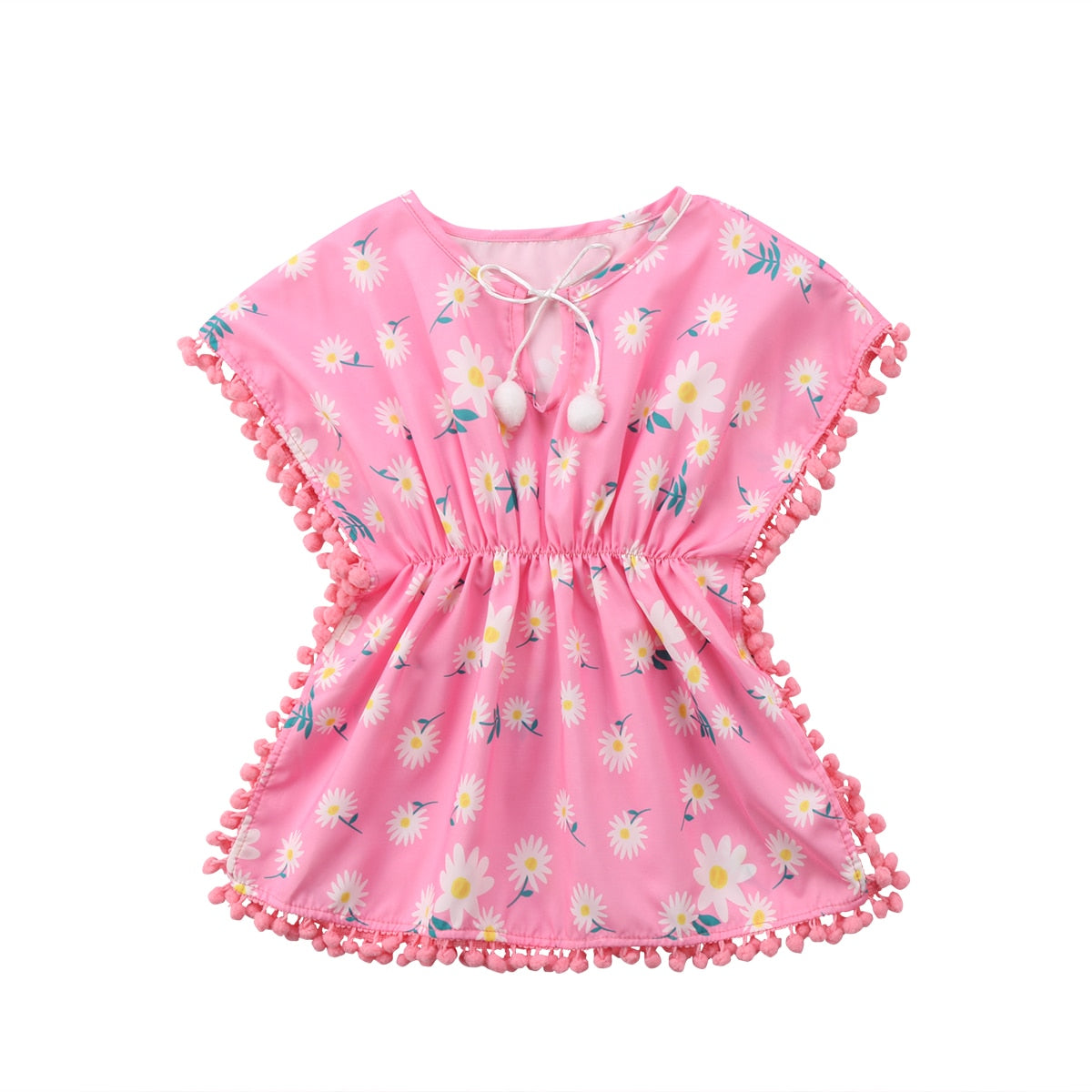 lioraitiin New Fashion Kids Baby Girls Dress Beach Sundress Short Sleeve O-Neck Cotton Flower Fringe Dresses Bikini Cover