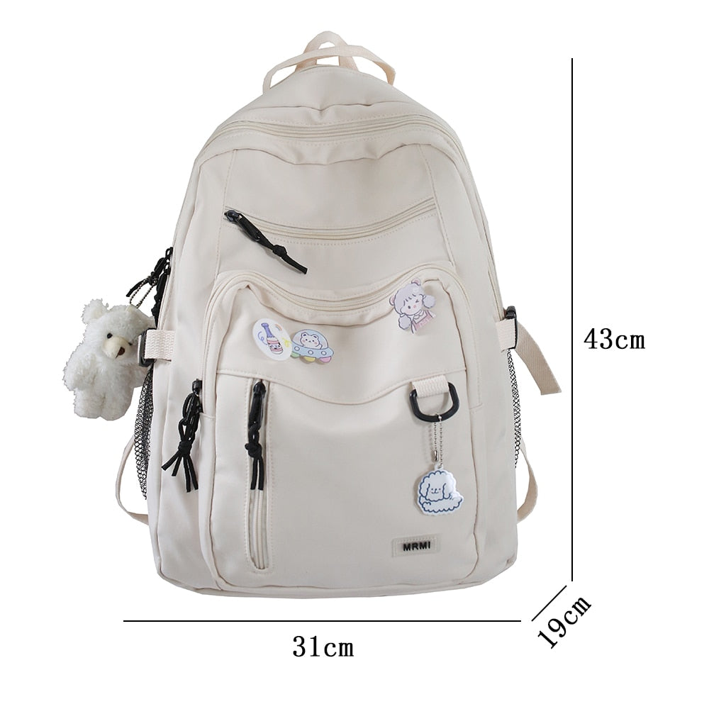 Fashion Big Student Backpack NEW Badge Rucksack Girls School Bag High Capacity Women Backpack Female Cute Leisure Travel Mochila