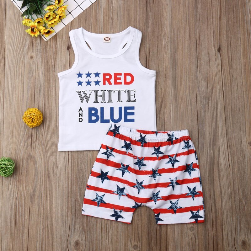 Pudcoco Fast Shipping Independence Day Costume Clothes Kids Baby Boys Clothes Set Sleeveless T-shirt Tops+Pants Outfit Set