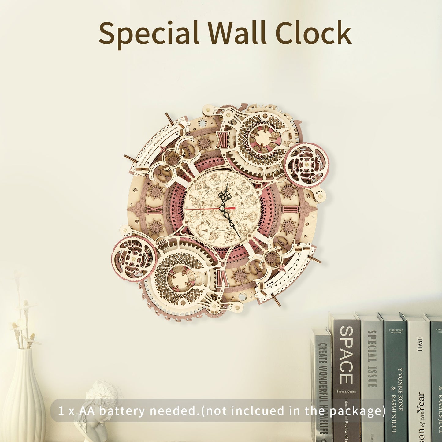 Robotime ROKR LC601 Zodiac Wall Clock 3d Wooden Puzzle Model Building, Gifts for Him, for Christmas