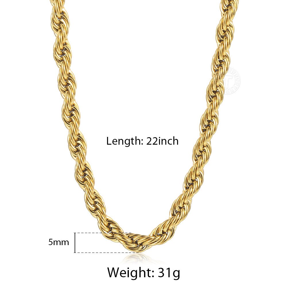 3/5/7mm Twisted Rope Chain Necklace Stainless Steel Choker Men Women Jewelry Gold Silver Color Chains Gift 22inch KNM178US