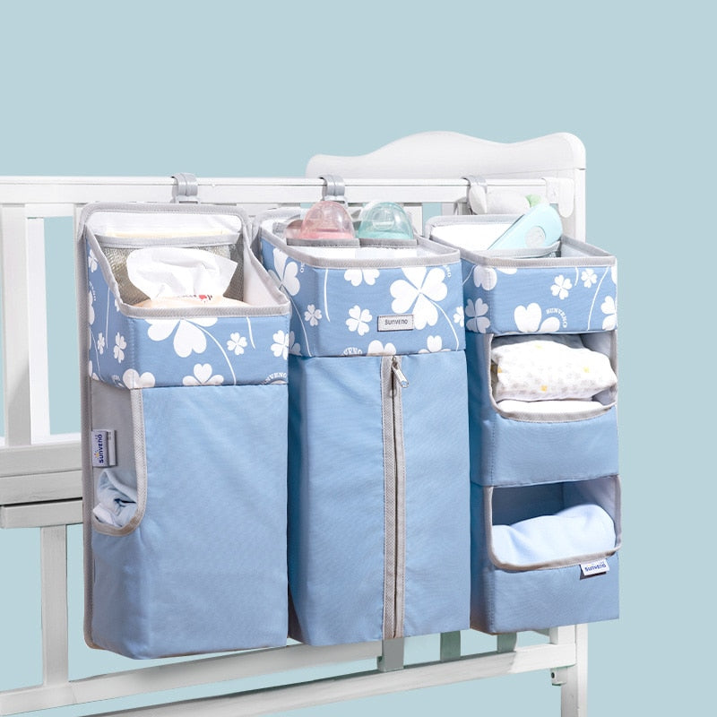 Sunveno Crib Organizer for Baby Crib Hanging Storage Bag Baby Clothing Caddy Organizer for Essentials Bedding Diaper Nappy Bag