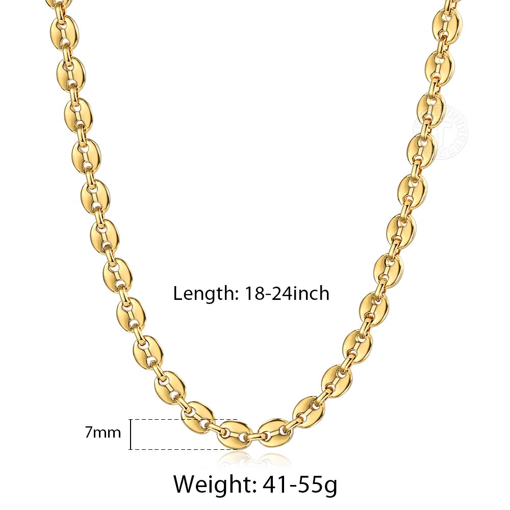 Coffee Beans Link Chain 7/9/11MM Necklace Gold Color Silver Color Stainless Steel Men Women Geometric Rope  Jewelry Wholesale