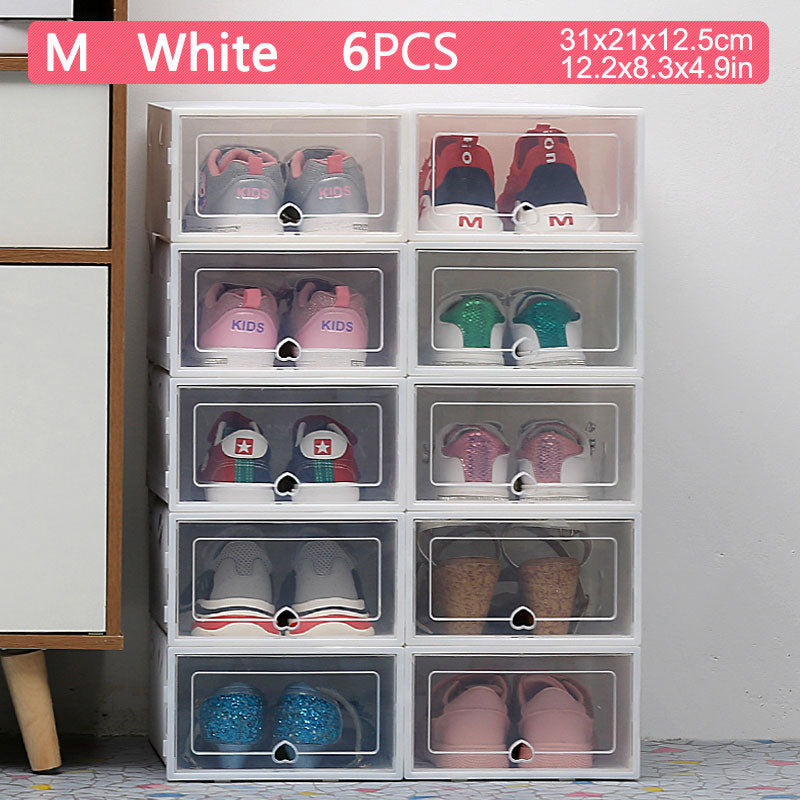 6pcs Transparent Shoe Box Thickened Dustproof Desktop Cosmetic Storage Box Stackable Combination Shoe Cabinet Shoe Organizers