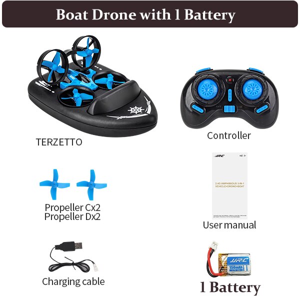 JJRC H36F Mini Drone 1/20 2.4G 3 In 1 RC Vehicle Terzetto Flying Drone Land Driving Boat Drone Quadcopter Model Toys for Kids