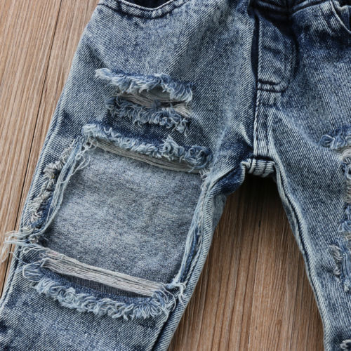 Pudcoco US Stock New Fashion Kids Girls Patch Denim Pants Stretch Elastic Trousers Jeans Ripped Clothes Patch