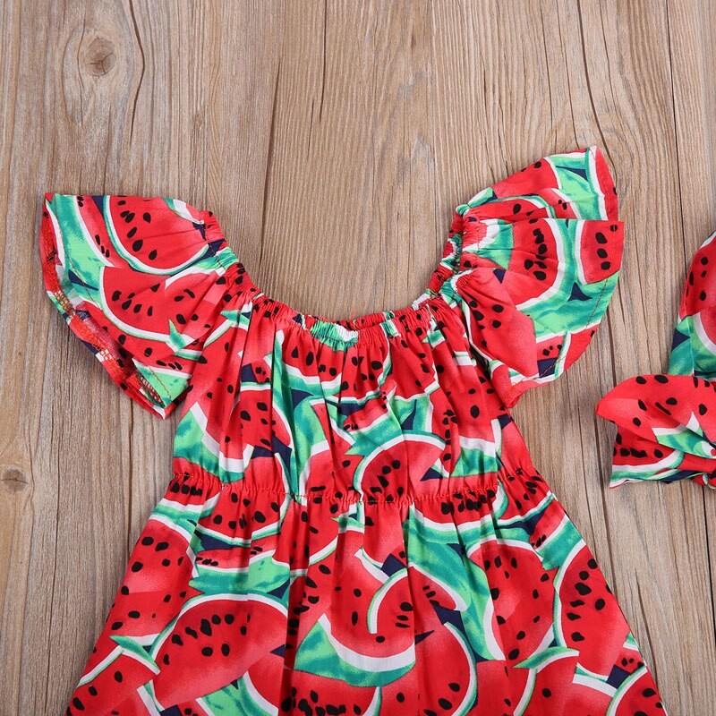 Pudcoco US Stock New Fashion Toddler Baby Girls Print Watermelon Clothes Outfits Off Shoulder Jumpsuit Romper+Headband Playsuit