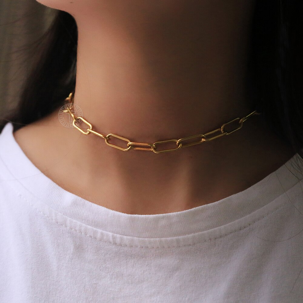 4MM/7MM Paperclip Chain Necklace For Women Gold Color Stainless Steel Cable Link Retro Choker 2021 New Hot Dropshiping Jewelry